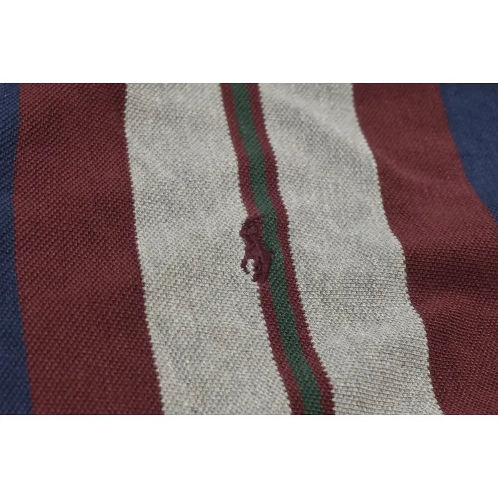 Vintage Polo Ralph Lauren Polo Shirt Mens Medium Maroon Blue Stripe Long Sleeve